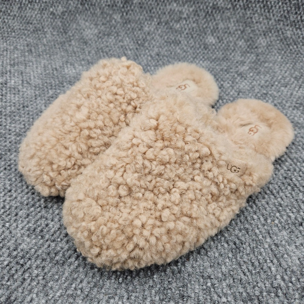 UGG (Women's 10) Tan Maxi Curly Sherpa Slippers Slides Cozy House Shoes 1133151